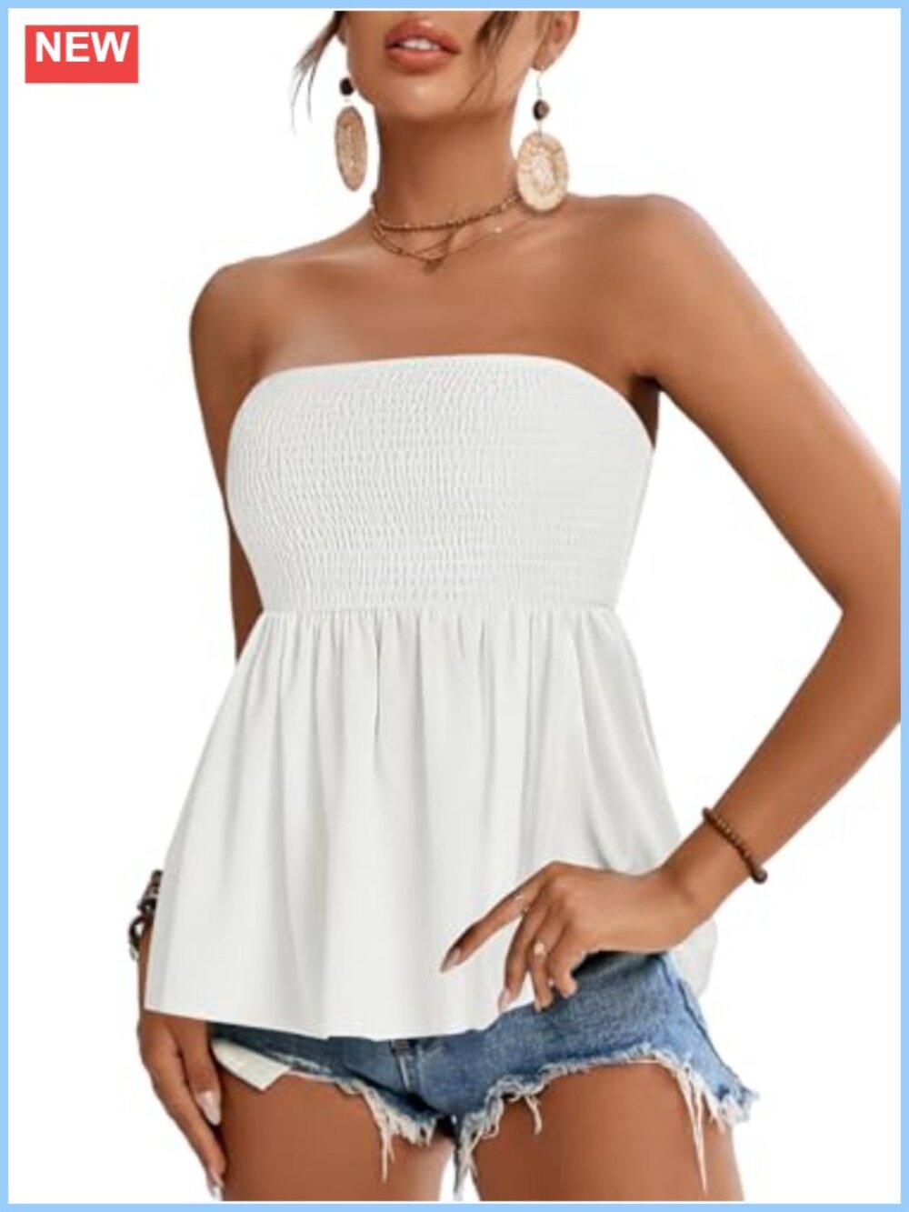 Smocked Peplum Tube Top Sleeveless Strappy Ruffle Hem Cami